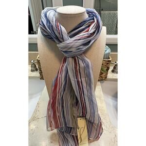 Collection Eighteen Red Blue Tan Striped Scarf 74”x 19” Long Rectangle New